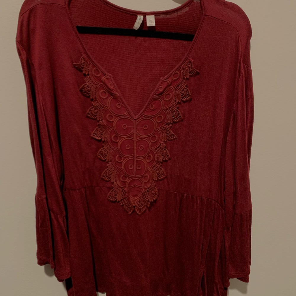 Dark red blouse with lace detailing
